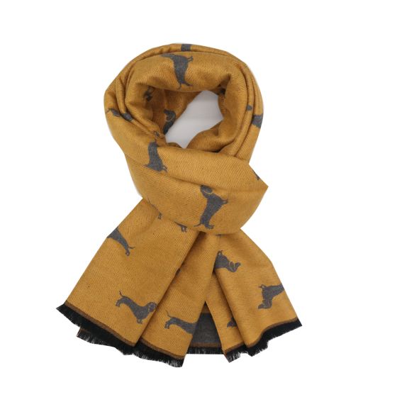 Sausage Dog Scarf in mustard yellow