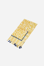 Load image into Gallery viewer, Yellow abstract aztec ikat style print scarf with tassels
