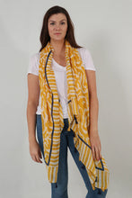 Load image into Gallery viewer, Yellow abstract aztec ikat style print scarf with tassels
