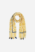 Load image into Gallery viewer, Yellow abstract aztec ikat style print scarf with tassels
