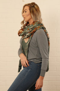 Khaki Abstract Floral and Vine Print Scarf