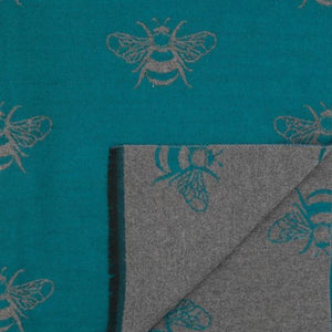 Bees scarf in teal and grey