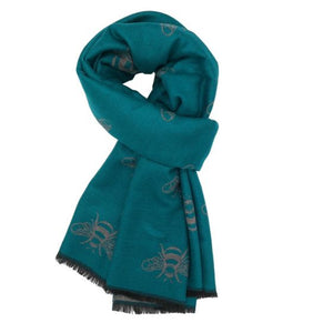 Bees scarf in teal and grey