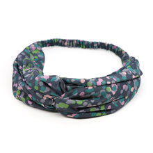 Load image into Gallery viewer, Grey pink and green spots knotted stretch hair band
