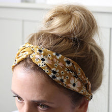Load image into Gallery viewer, Mustard floral knotted stretch hair band
