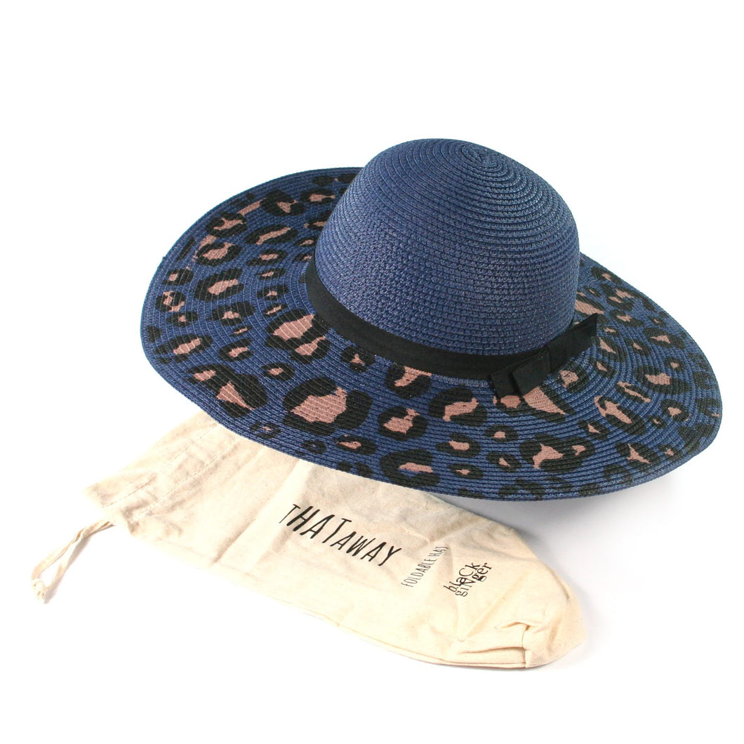 Dark Blue Animal Print Wide Brim Foldable Hat