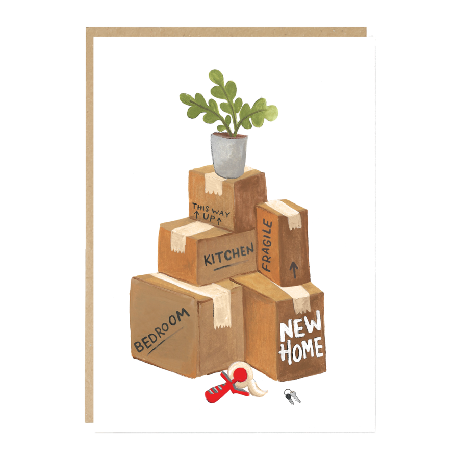 FICUS Moving Boxes & House Plant New Home Card