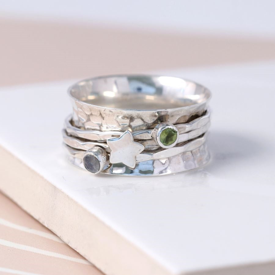 Sterling silver gemstone and star spinning ring