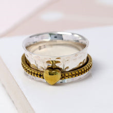 Load image into Gallery viewer, Sterling silver spinning ring with moving brass heart
