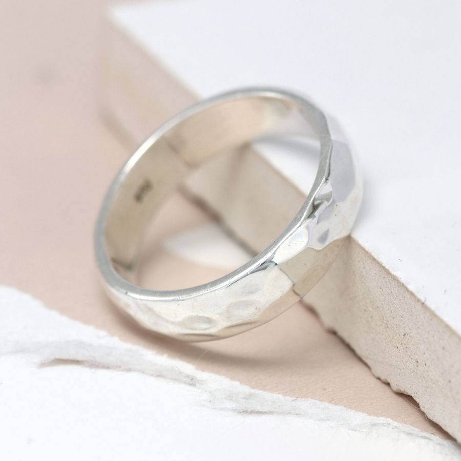 Sterling silver ring with a hammered finish