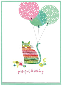 Purr-fect birthday - rainbow cat with balloons