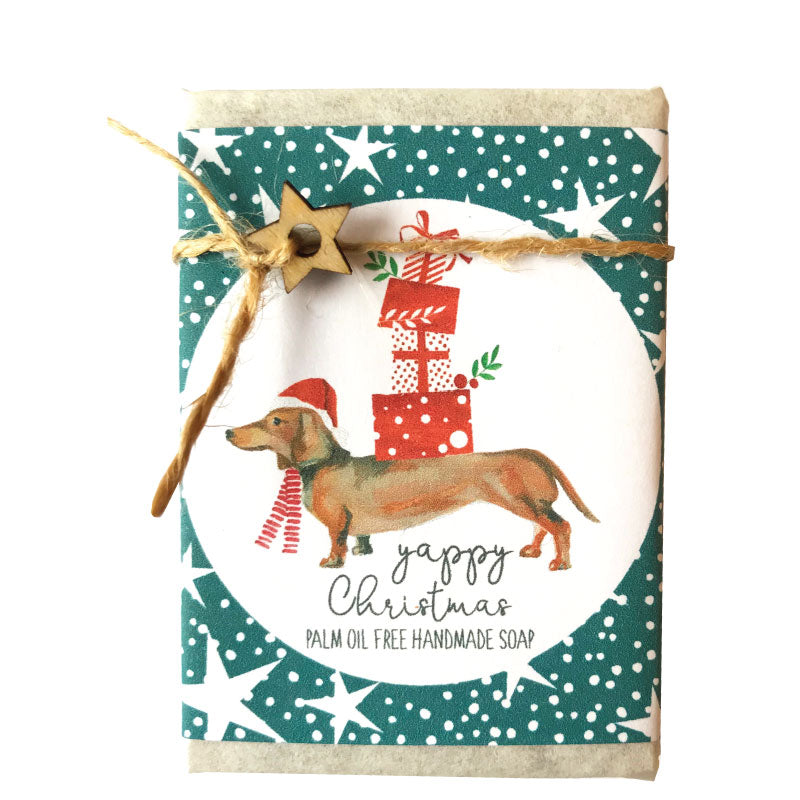 Yappy Christmas, dachshund - patchouli and sandalwood scented handmade soap bar