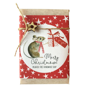 Merry Christmas, mouse and gift, orange & grapefruit scented handmade soap bar