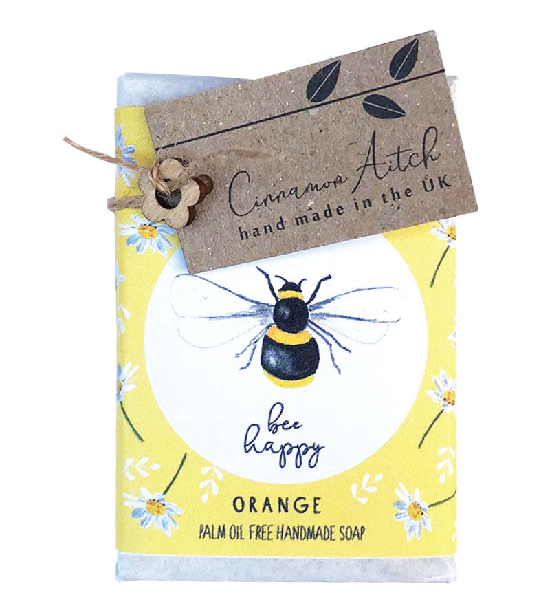 Bee Happy, orange scented handmade soap bar