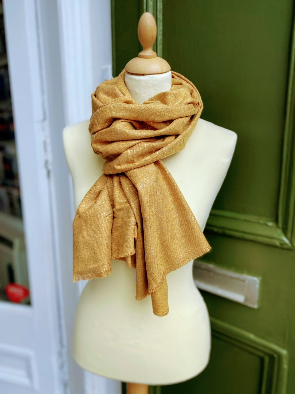 Mustard yellow and gold scarf