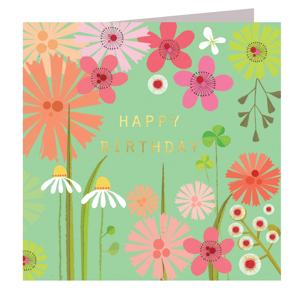 Happy Birthday card floral pea green