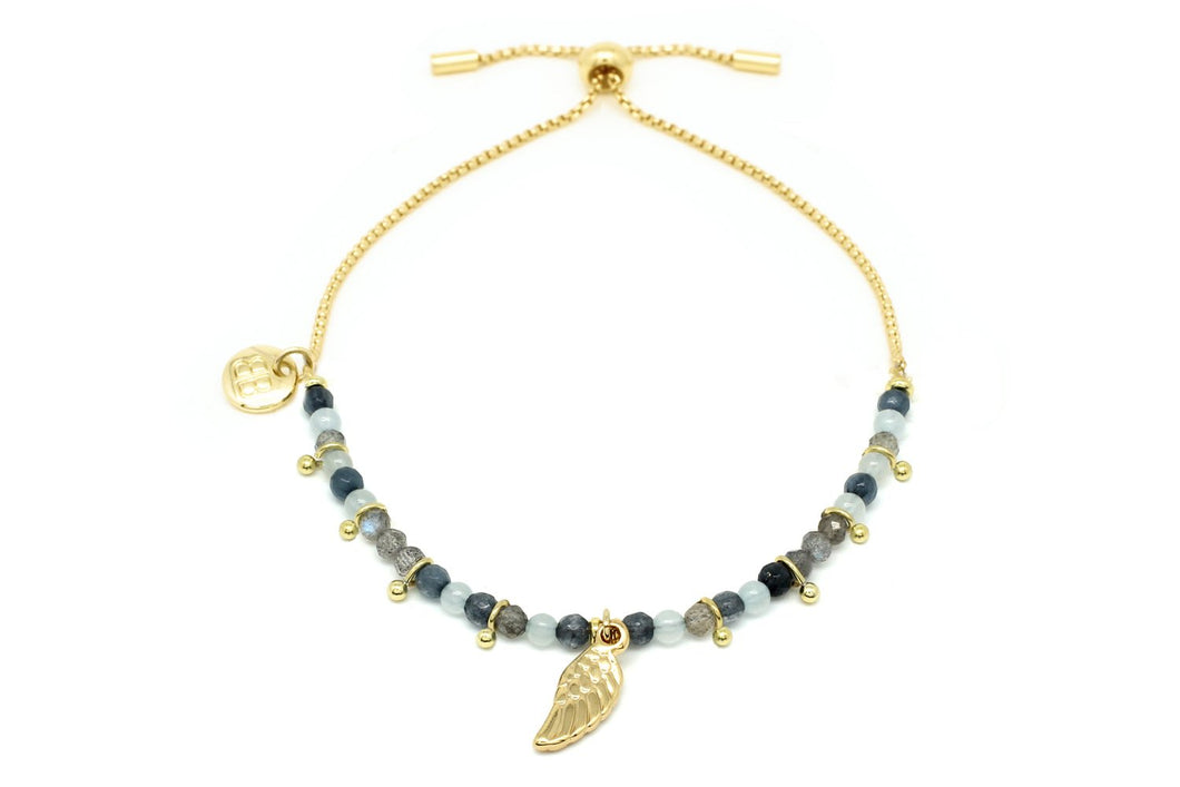 Nashira Denim & Gold Angel Wing Charm Gemstone Bracelet