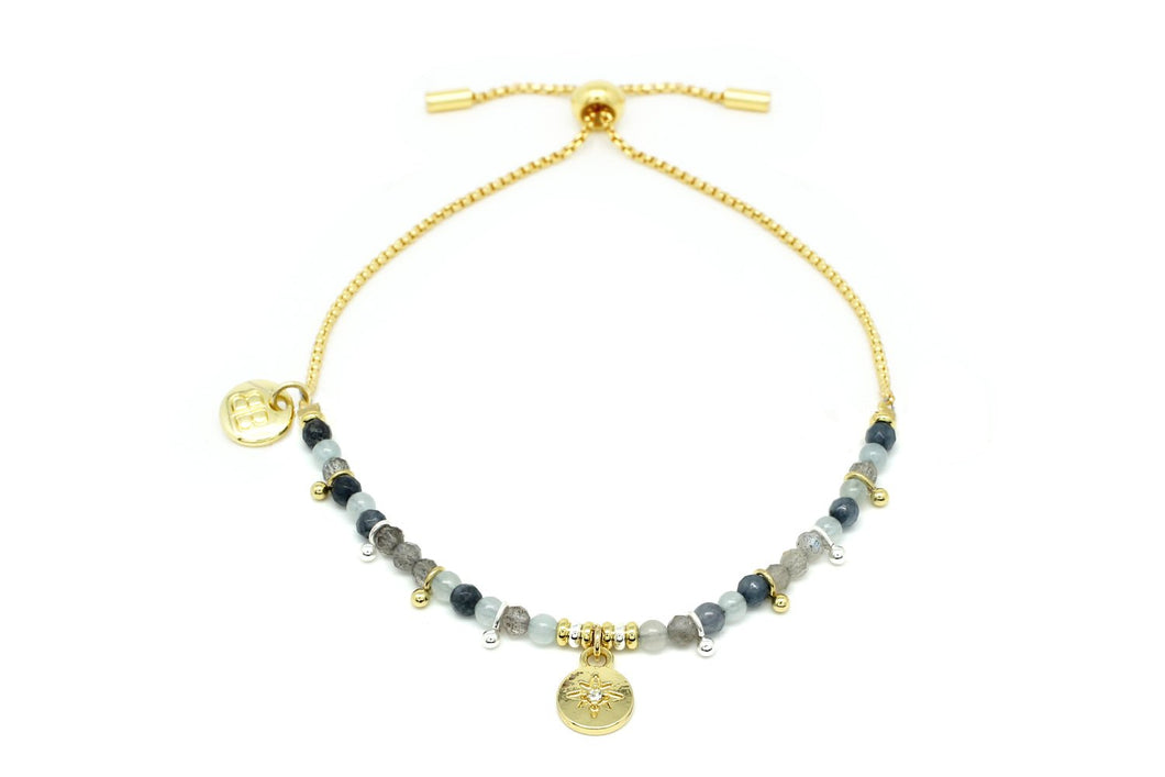 Nashira Denim & Gold Star Charm Gemstone Bracelet