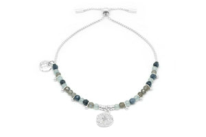 Nashira Denim & Silver Battered Charm Gemstone Bracelet