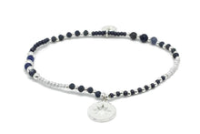 Load image into Gallery viewer, Flute Navy &amp; Grey Gemstone Stretch Bracelet
