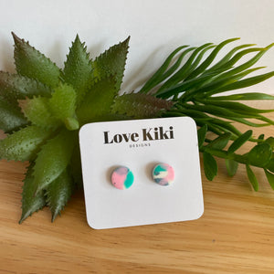 Small round pink and green Clay Stud Earrings