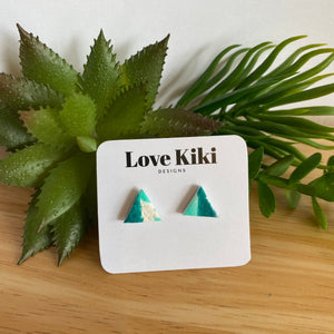 Small triangle pink and green Clay Stud Earrings