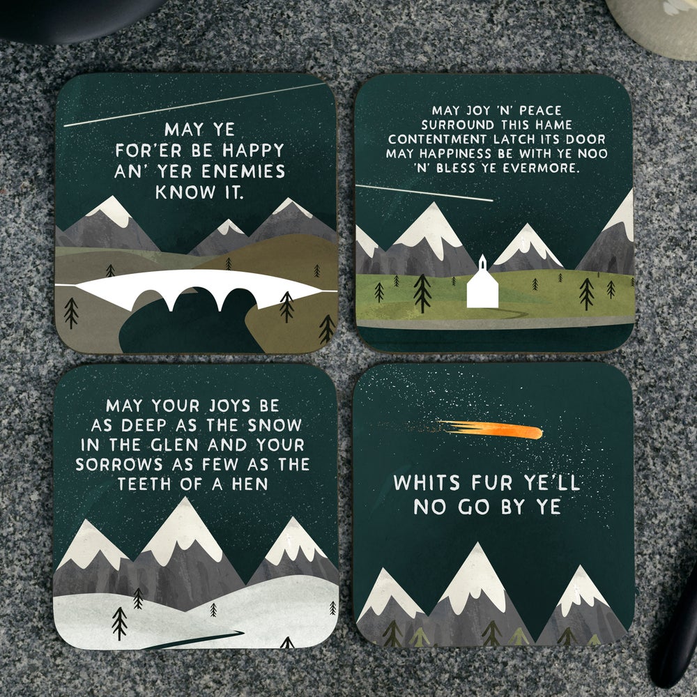Gift box of four Scottish mountain coasters