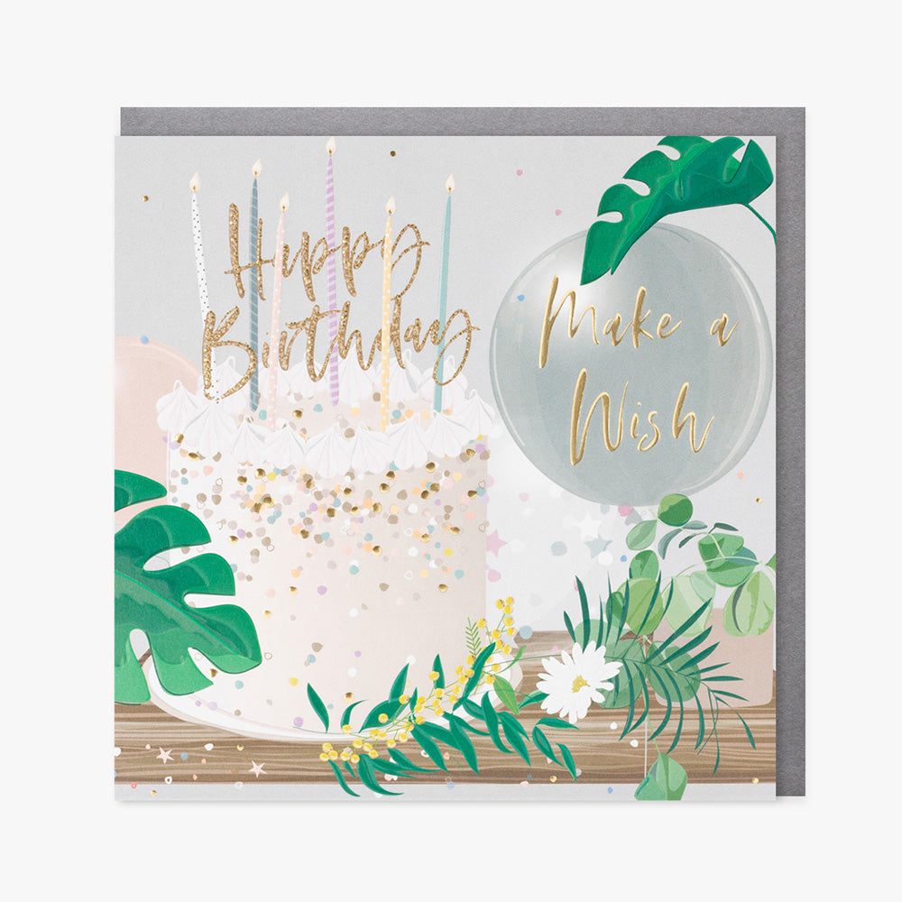 Happy Birthday Make a Wish - plants and cake