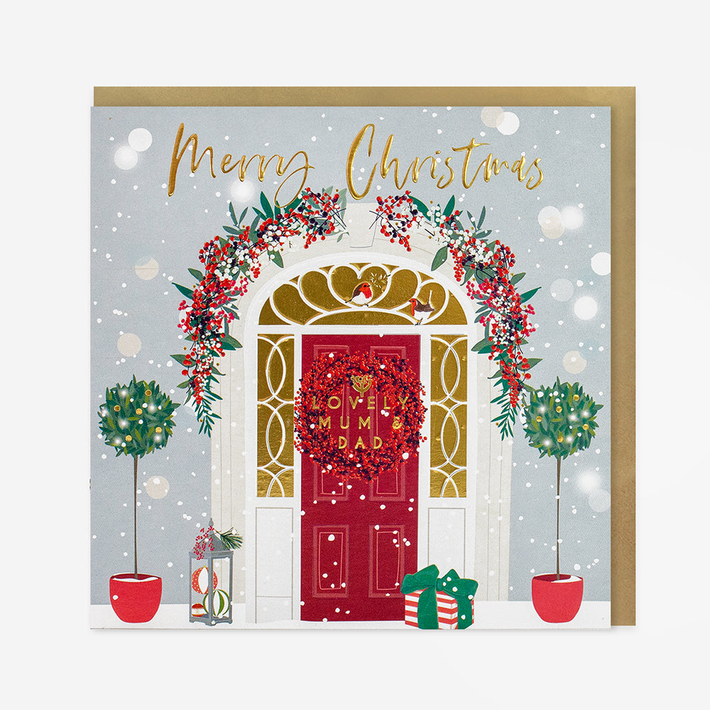 Luxury Christmas Card - Mum and Dad red front door