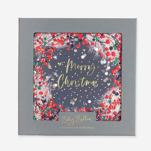 Luxury Christmas cards box of 10 - berry wreath