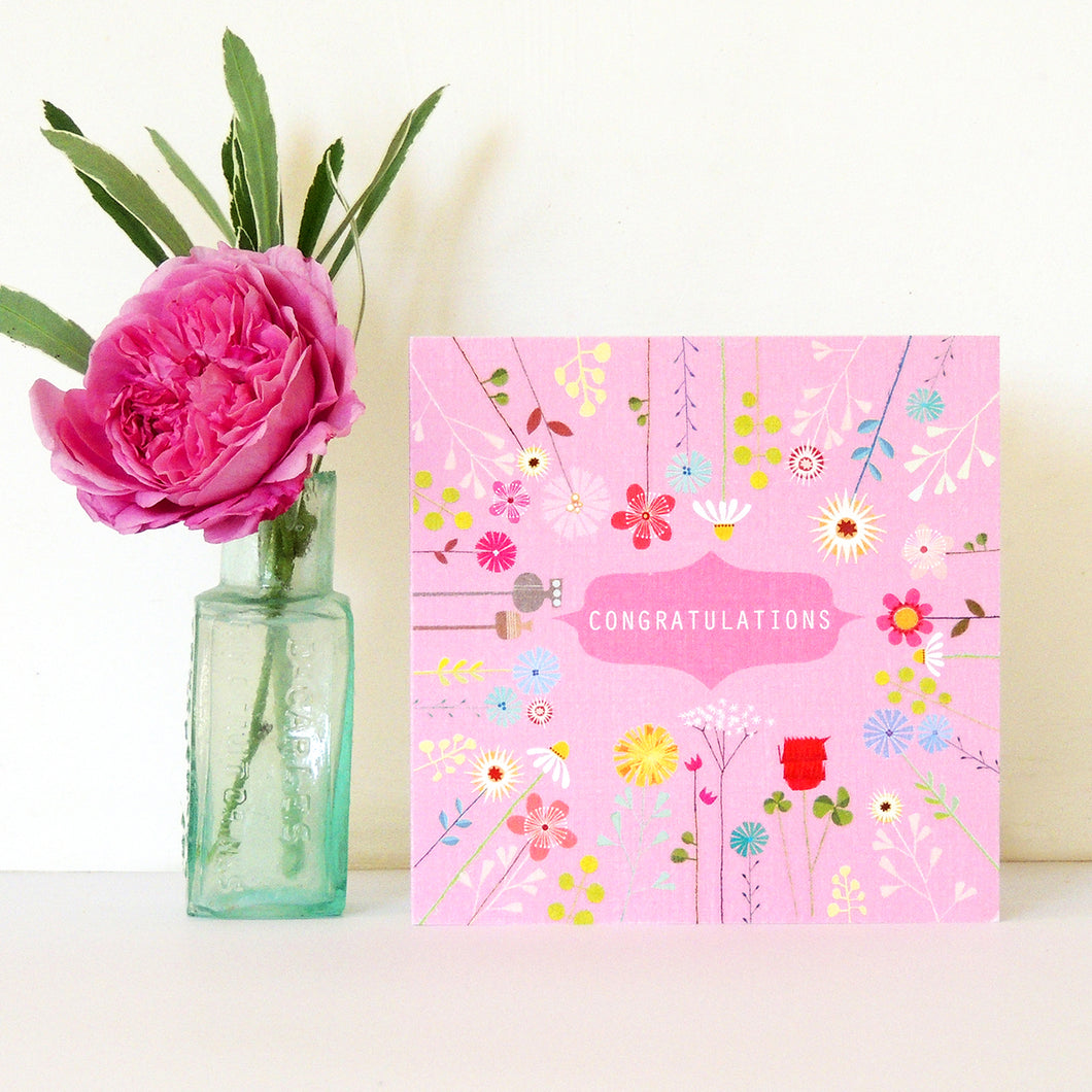 Congratulations card pink floral