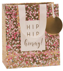Gift Bag medium Hip hip hooray confetti gold