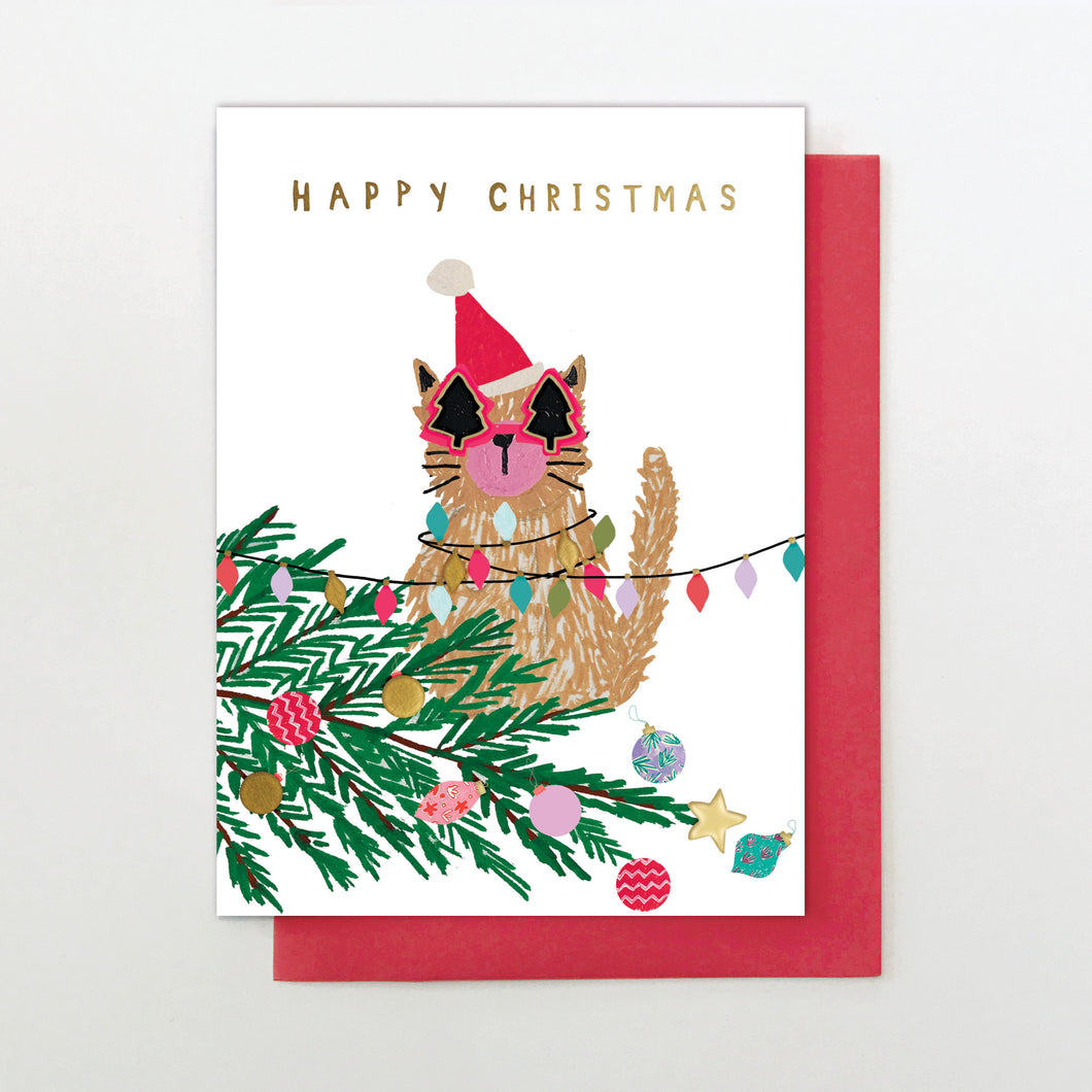 Christmas card- cat in christmas lights