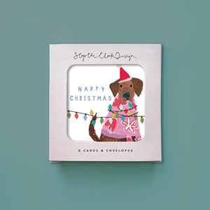 Christmas Card pack of 8- christmas dog with lights