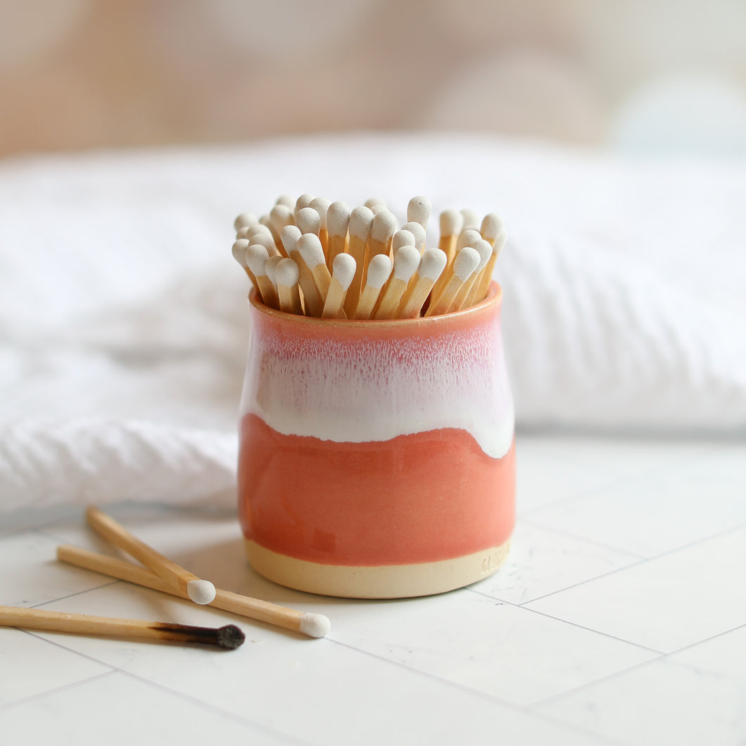 Coral Pink Glosters Handmade Match Pot