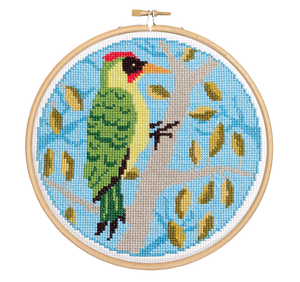 Green woodpecker cross stitch kit