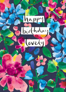 Happy Birthday Lovely - inky florals blue