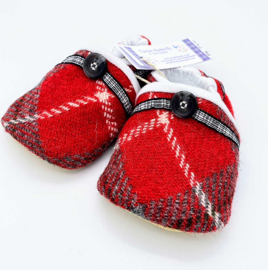Harris Tweed Baby Shoes - red/grey check