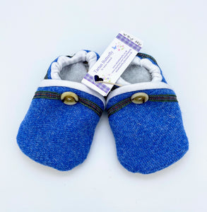 Harris Tweed Baby Shoes - plain mid blue