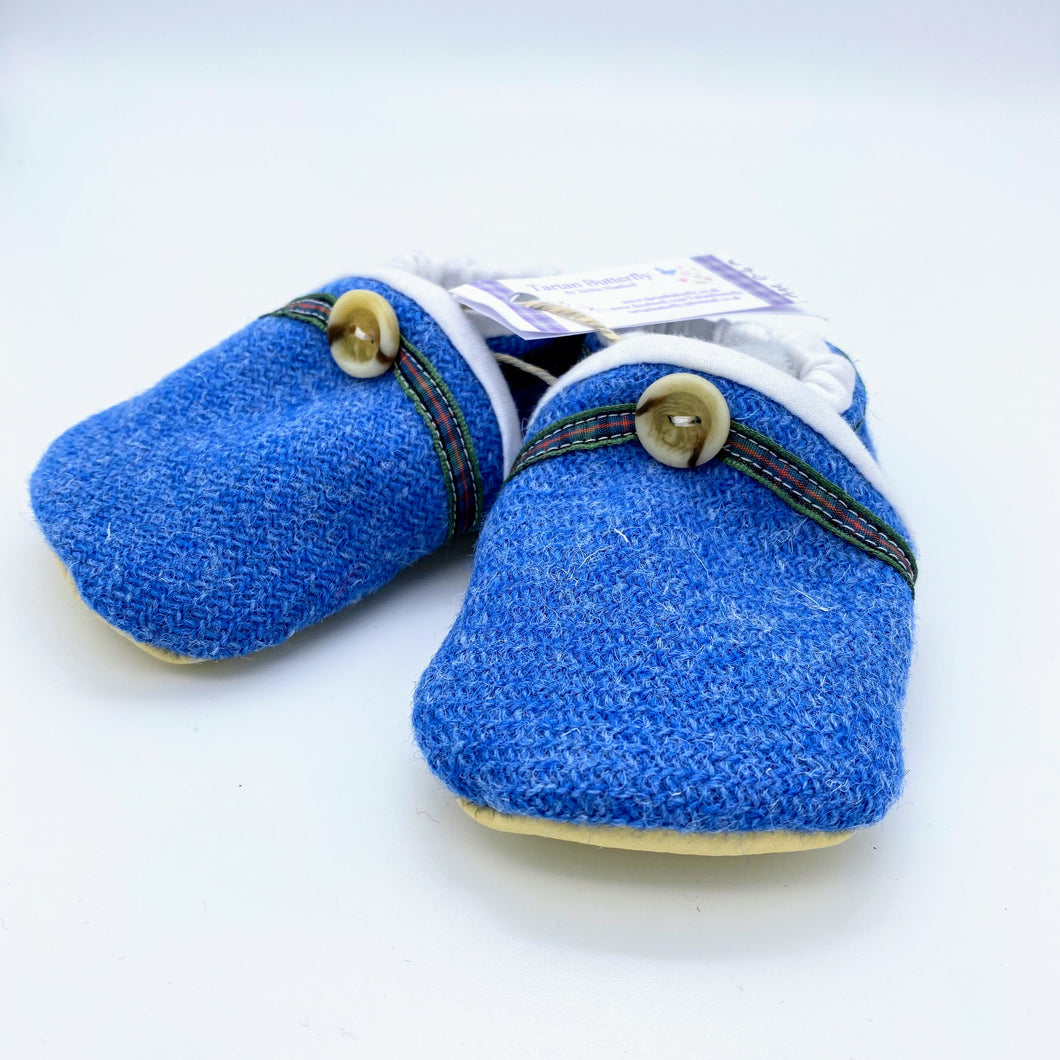 Harris Tweed Baby Shoes - plain mid blue