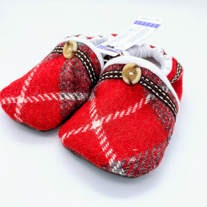 Harris Tweed Baby Shoes - red/grey check