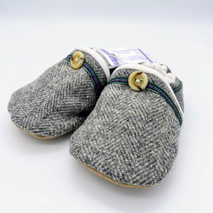 Harris Tweed Baby Shoes - grey herringbone