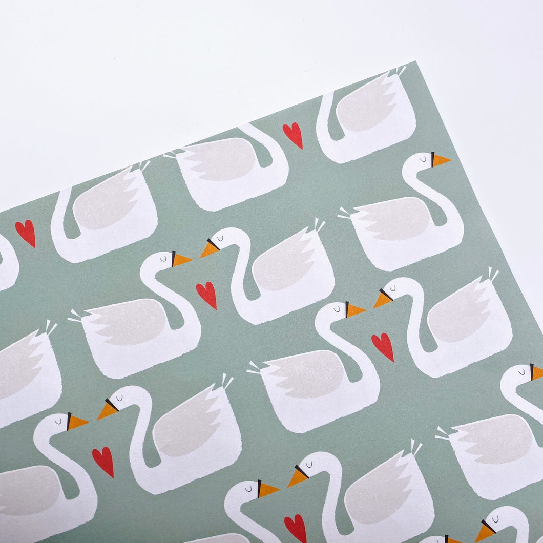 Swans and Hearts wrapping paper