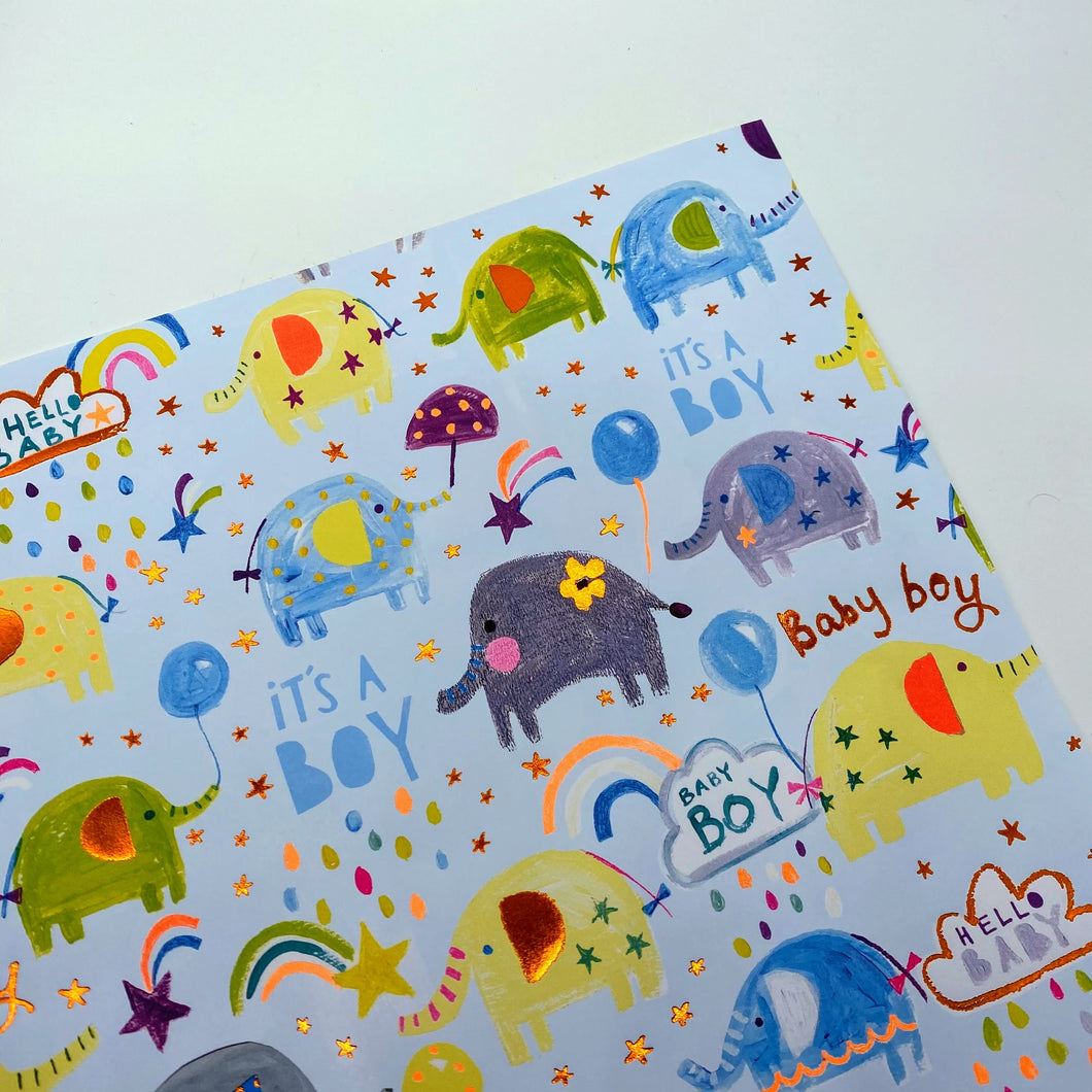 Baby Boy Elephant Cloud wrapping paper