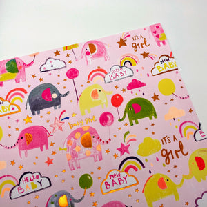 Baby Girl Elephant Cloud wrapping paper