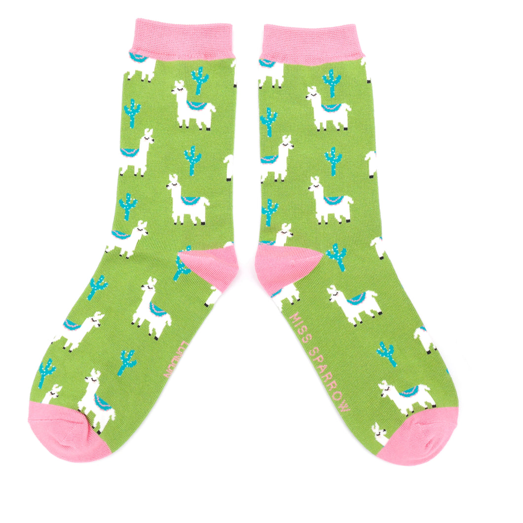 Llama Cactus ladies socks green