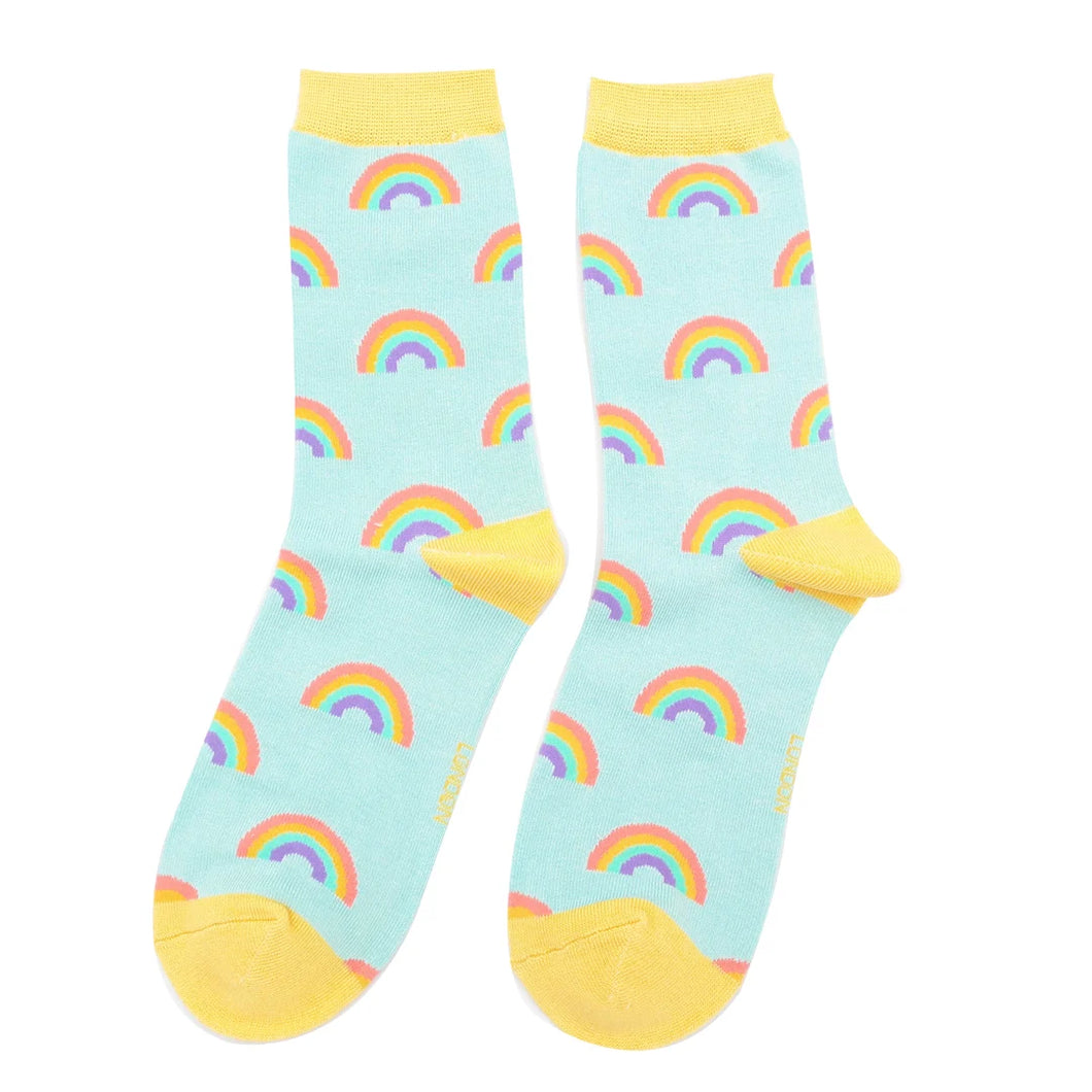 Rainbows ladies bamboo socks duck egg