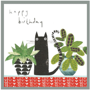 Happy birthday - cat & 2 plants
