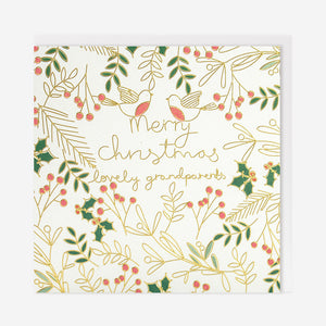 Christmas Card lovely grandparents greenery robins