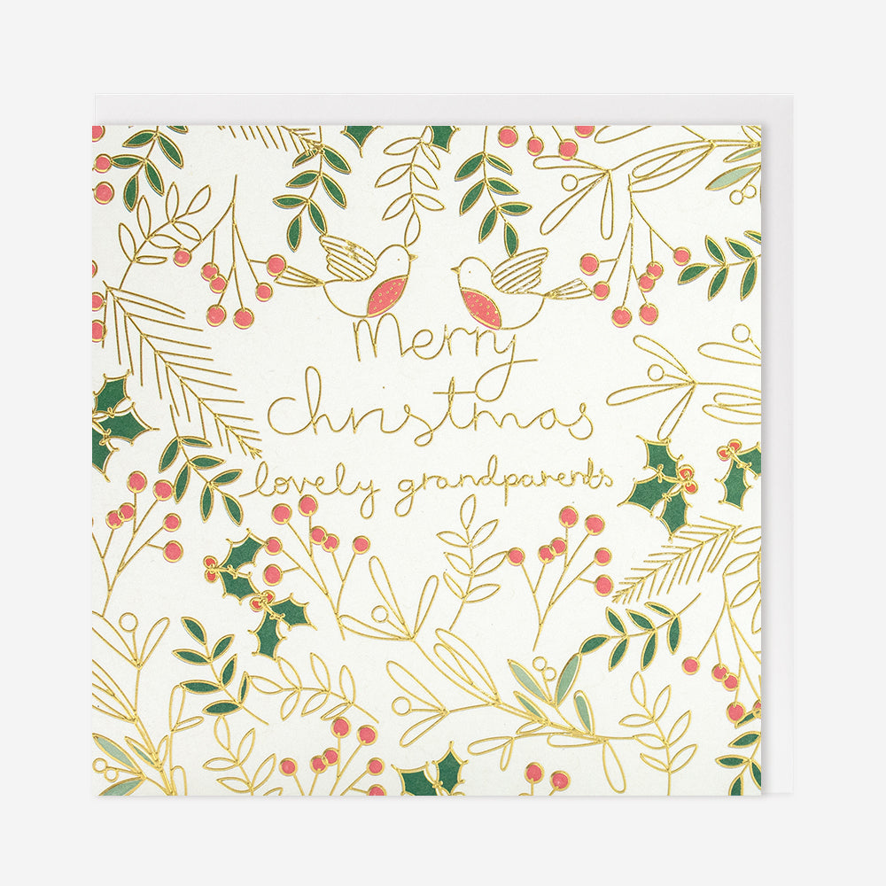 Christmas Card lovely grandparents greenery robins
